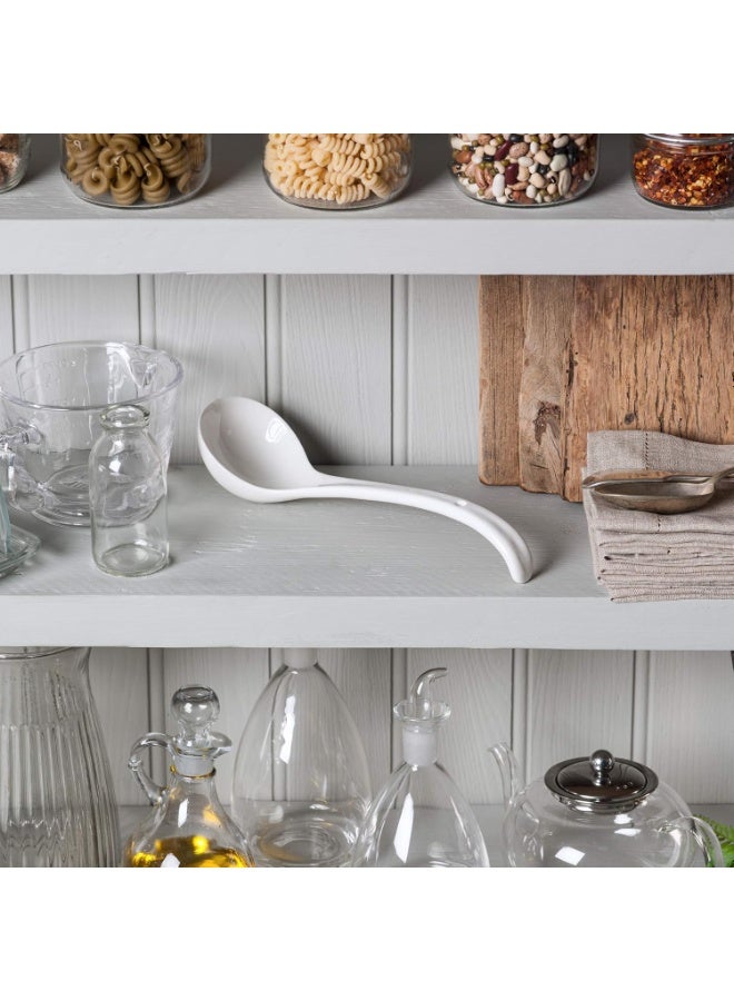 T366 Traditional Porcelain Sauce and Soup Ladle, 27cm – White - Image 5